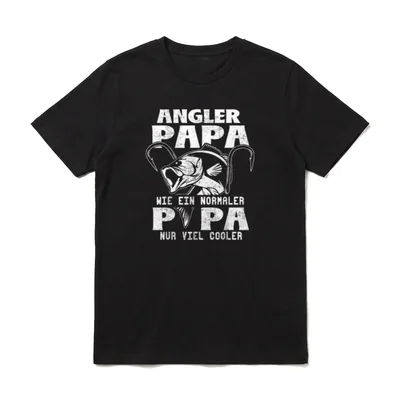Angler Papa Wie T-Shirt – Fisch zwischen zwei Angelhaken, Spruch über coolen Angler-Papa – Klassisches T-Shirt in Schwarz