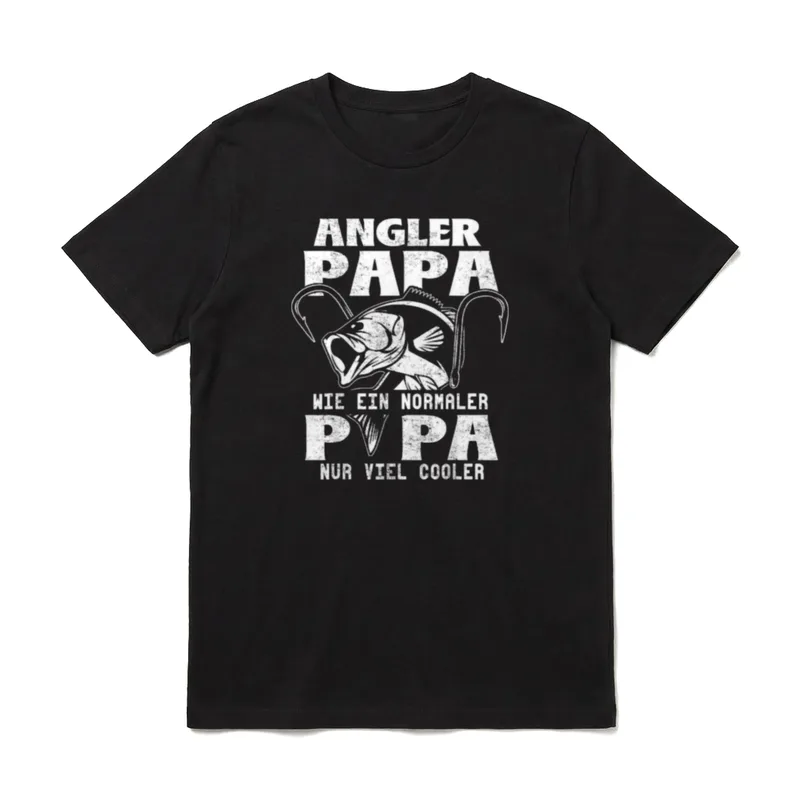 Angler Papa Wie T-Shirt – Fisch zwischen zwei Angelhaken, Spruch über coolen Angler-Papa – Klassisches T-Shirt in Schwarz