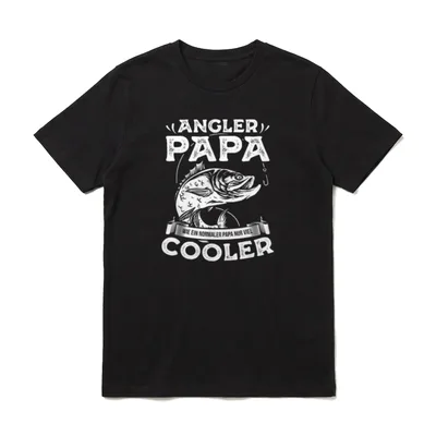 Angler Papa Lustiges Angel T-Shirt – Hecht mit Angler Papa Cooler Schriftzug – Klassisches T-Shirt in Schwarz