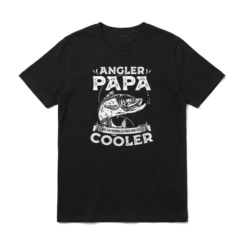 Angler Papa Lustiges Angel T-Shirt – Hecht mit Angler Papa Cooler Schriftzug – Klassisches T-Shirt in Schwarz