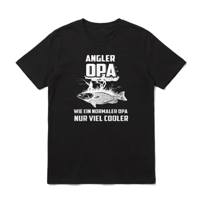 Angler Opa Wie T-Shirt – Angler Opa Schriftzug mit Fisch und angelfischender Silhouette – Klassisches T-Shirt in Schwarz