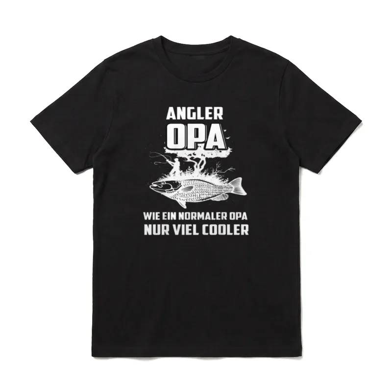 Angler Opa Wie T-Shirt – Angler Opa Schriftzug mit Fisch und angelfischender Silhouette – Klassisches T-Shirt in Schwarz