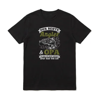 Der Beste Angler & T-Shirt – Springender Fisch mit Angel, Spruch über Angler-Opas – Klassisches T-Shirt in Schwarz