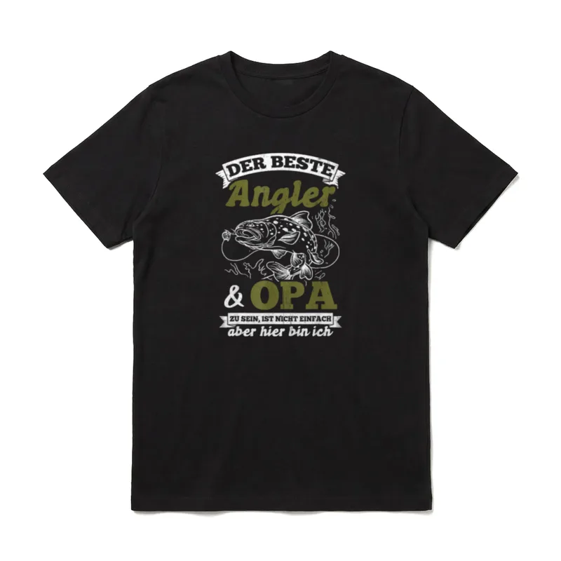 Der Beste Angler & T-Shirt – Springender Fisch mit Angel, Spruch über Angler-Opas – Klassisches T-Shirt in Schwarz