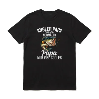 Angler Papa Wie T-Shirt – Barsch beißt in Angelhaken, Spruch Angler Papa – Klassisches T-Shirt in Schwarz