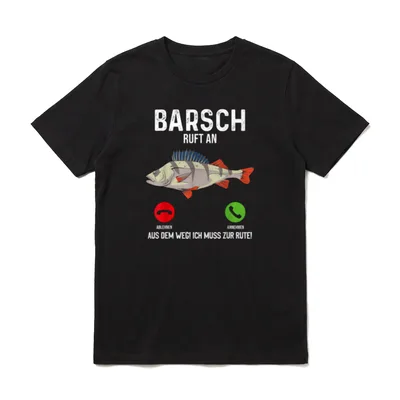 Angeln I Lustiger Spruch T-Shirt – Barsch ruft an, Annehmen/Ablehnen, Spruch zur Rute – Klassisches T-Shirt in Schwarz
