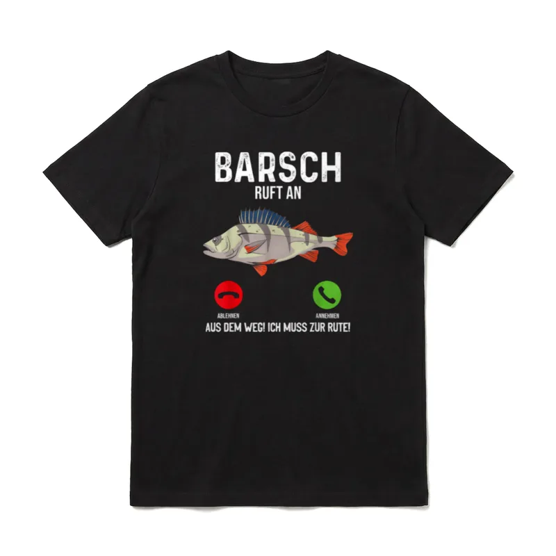 Angeln I Lustiger Spruch T-Shirt – Barsch ruft an, Annehmen/Ablehnen, Spruch zur Rute – Klassisches T-Shirt in Schwarz