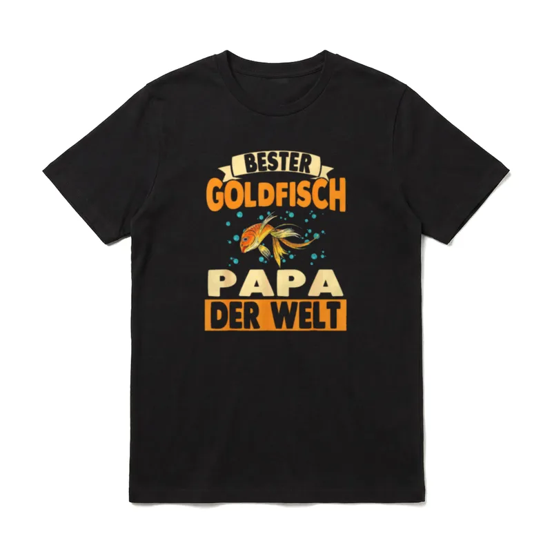 Goldfisch Papa T-Shirt – Goldfisch mit Blasen, Schriftzug „Bester Goldfisch Papa der Welt“ – Klassisches T-Shirt in Schwarz