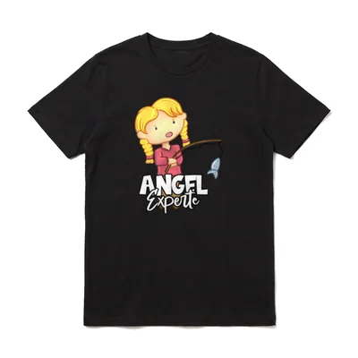Angel Experte I Vater T-Shirt – Mädchen mit Zöpfen und Angel, Schriftzug Angel Experte – Klassisches T-Shirt in Schwarz