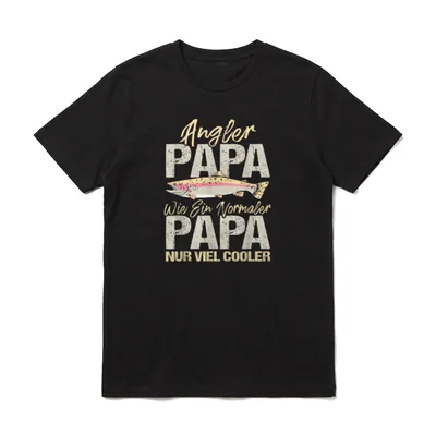 Angler Papa wie T-Shirt – Schriftzug Angler Papa nur viel cooler mit Regenbogenforelle – Klassisches T-Shirt in Schwarz