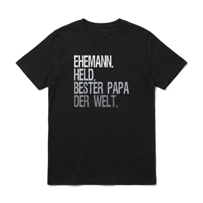 Bester Papa der Welt T-Shirt – Schriftzug „Ehemann. Held. Bester Papa der Welt.“ – Klassisches T-Shirt in Schwarz