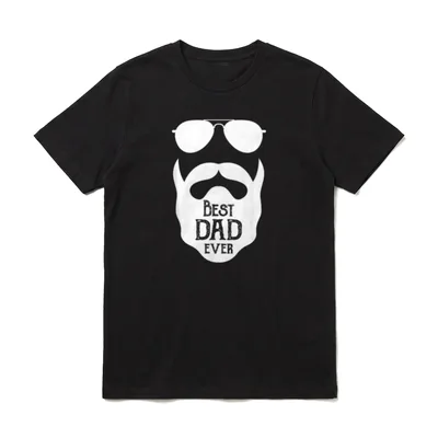Herrentag T-Shirt – Bart-Silhouette mit Aviator-Brille und Best Dad Ever Text – Klassisches T-Shirt in Schwarz