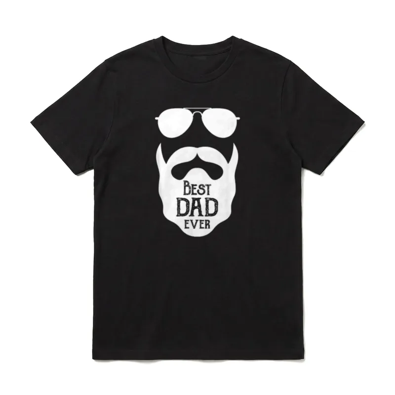 Herrentag T-Shirt – Bart-Silhouette mit Aviator-Brille und Best Dad Ever Text – Klassisches T-Shirt in Schwarz