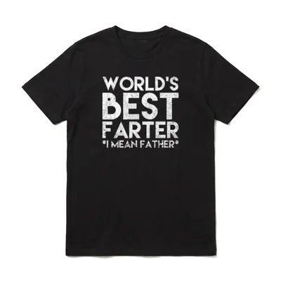 Papa I Love Furzen T-Shirt – Schriftzug „World's Best Farter *I mean Father*“ in Weiß – Klassisches T-Shirt in Schwarz
