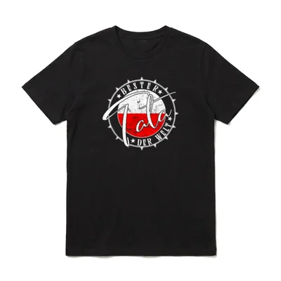 Polen Bester Papa T-Shirt – Bester Tata der Welt Logo mit polnischer Flagge im Kreis – Klassisches T-Shirt in Schwarz