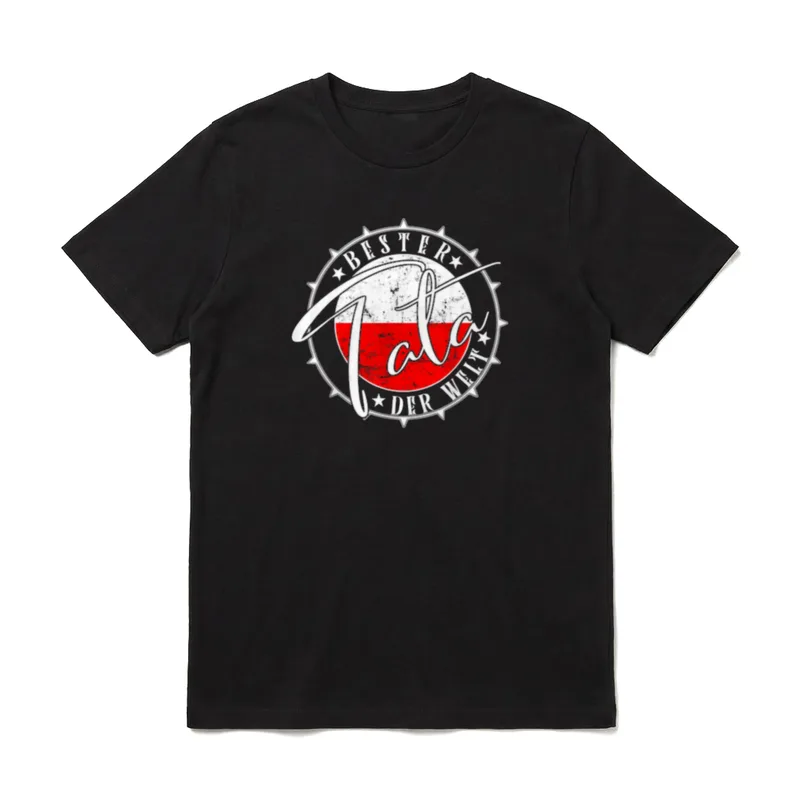Polen Bester Papa T-Shirt – Bester Tata der Welt Logo mit polnischer Flagge im Kreis – Klassisches T-Shirt in Schwarz