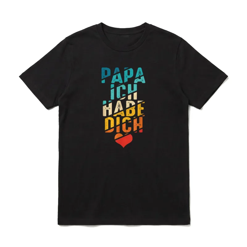 Papa Ich Habe Dich T-Shirt – Bunter Schriftzug Papa Ich Habe Dich mit rotem Herz Symbol – Klassisches T-Shirt in Schwarz
