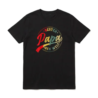 Vintage Bester Papa T-Shirt – Schriftzug Best Papa der Welt im runden Stempeldesign – Klassisches T-Shirt in Schwarz