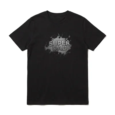 Bester Papa Vater Super T-Shirt – SUPER DAD Schriftzug in gerissener Betonwand-Optik – Klassisches T-Shirt in Schwarz