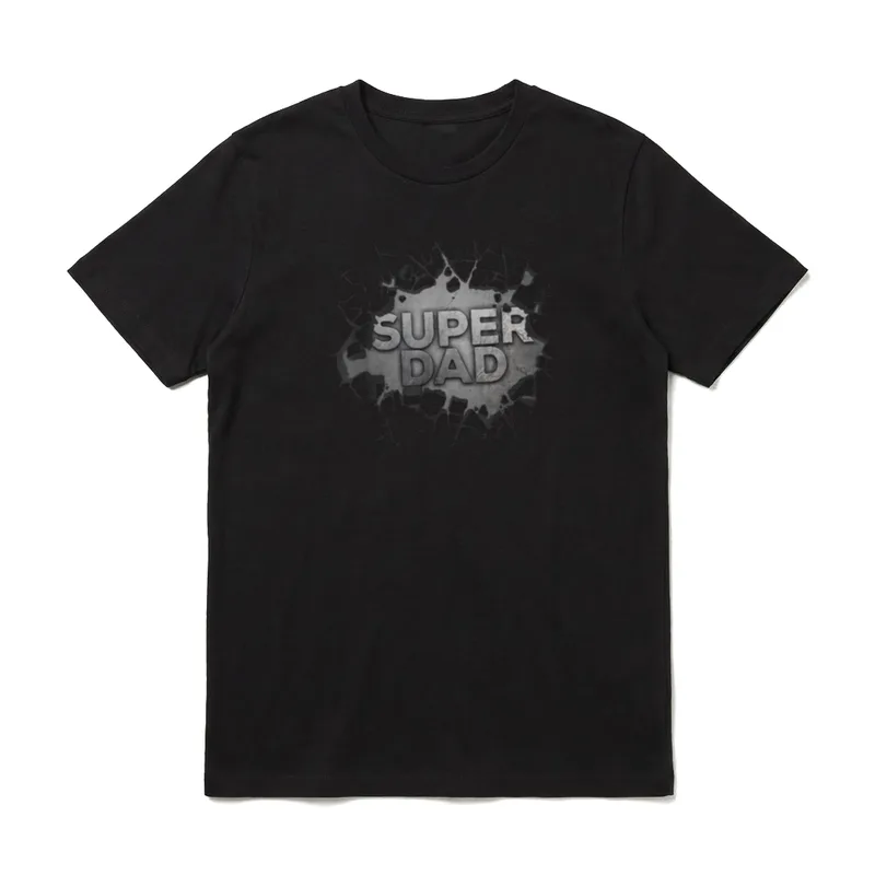Bester Papa Vater Super T-Shirt – SUPER DAD Schriftzug in gerissener Betonwand-Optik – Klassisches T-Shirt in Schwarz
