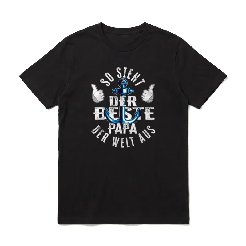So sieht der beste T-Shirt – Anker mit Daumen hoch, Spruch bester Papa der Welt – Klassisches T-Shirt in Schwarz