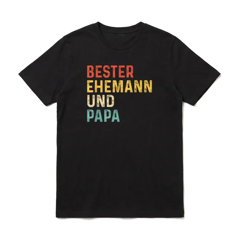 Bester Ehemann und Papa T-Shirt – Schriftzug „Bester Ehemann und Papa“ in vier Farben – Klassisches T-Shirt in Schwarz