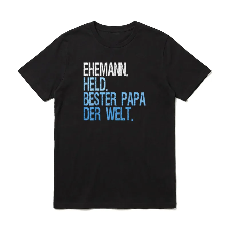 Ehemann Held bester Papa T-Shirt – Schriftzug Ehemann Held Bester Papa der Welt – Klassisches T-Shirt in Schwarz