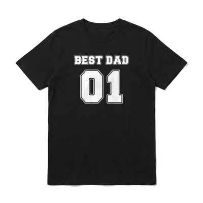 Best Dad 01 Vatertag T-Shirt – Schriftzug „BEST DAD“ mit Nummer 01 in Blockbuchstaben – Klassisches T-Shirt in Schwarz