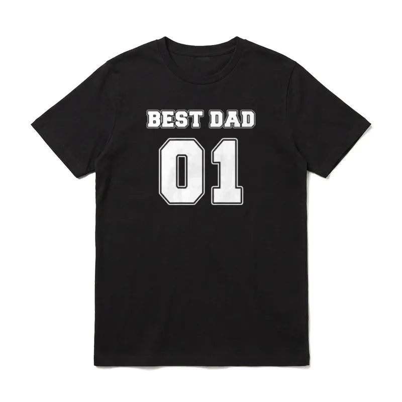 Best Dad 01 Vatertag T-Shirt – Schriftzug „BEST DAD“ mit Nummer 01 in Blockbuchstaben – Klassisches T-Shirt in Schwarz