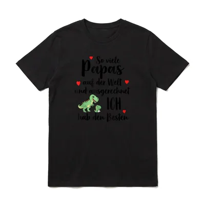 Bester Papa So Viele T-Shirt – Dino-Papa und Dino-Kind, Herzen, Schriftzug „So viele Papas“ – Klassisches T-Shirt in Schwarz