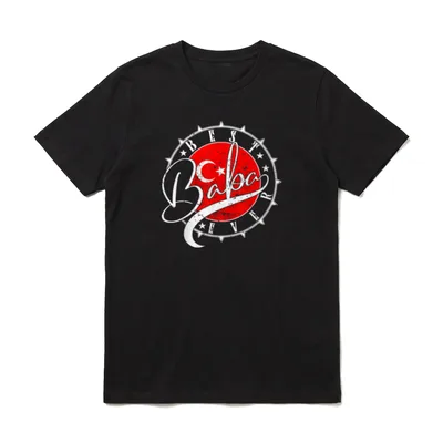 Baba Bester Vater T-Shirt – Rotes Emblem mit Baba und Bester Vater sowie türkischen Symbolen – Klassisches T-Shirt in Schwarz