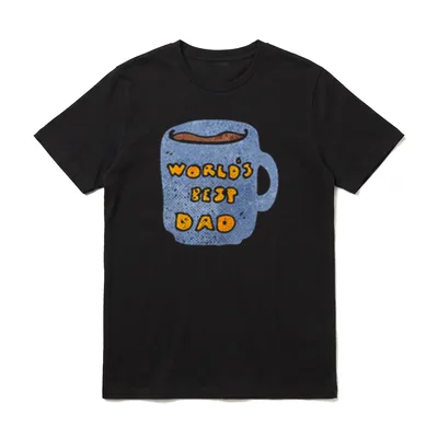 Best Daddy Worlds Best T-Shirt – Blauer Becher mit orange World's Best Dad Schrift – Klassisches T-Shirt in Schwarz