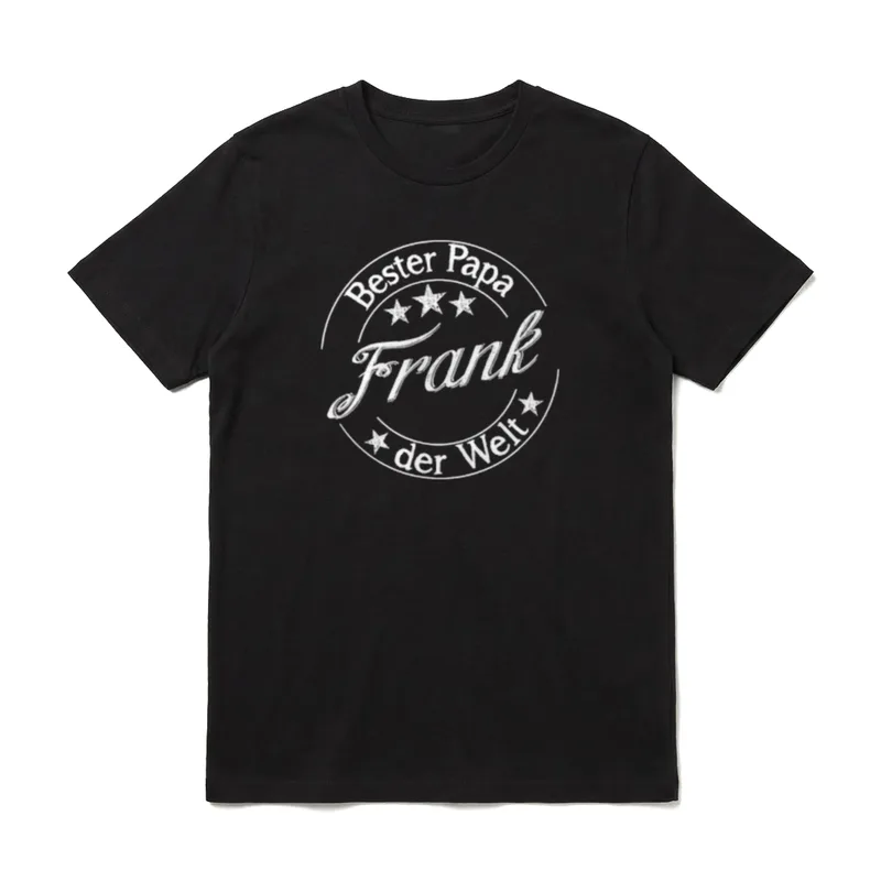 Bester Papa der Welt T-Shirt – Stempelmotiv „Bester Papa Frank der Welt“ mit Sternen – Klassisches T-Shirt in Schwarz