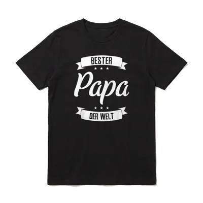 Bester Papa der Welt T-Shirt – Schriftzug Bester Papa der Welt mit Bannern und Sternen – Klassisches T-Shirt in Schwarz
