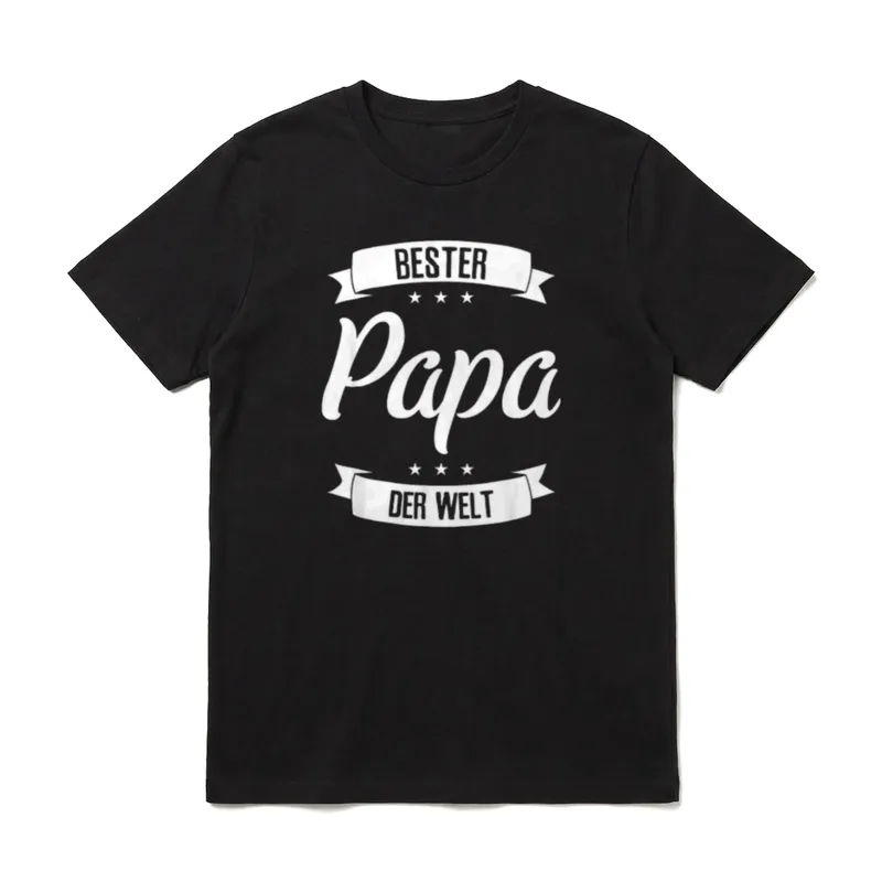 Bester Papa der Welt T-Shirt – Schriftzug Bester Papa der Welt mit Bannern und Sternen – Klassisches T-Shirt in Schwarz