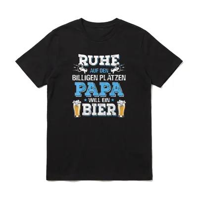 Vatertag Papa will T-Shirt – Megafone, Sterne, Biergläser, Spruch „Papa will ein Bier“ – Klassisches T-Shirt in Schwarz