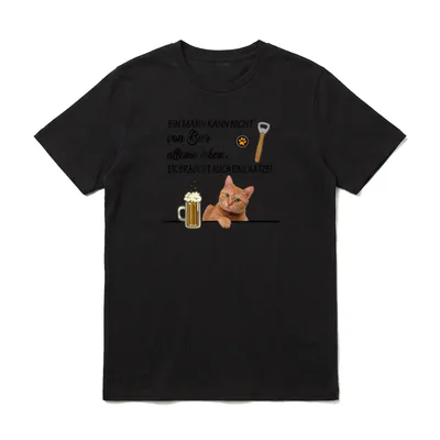 Katzen und Bier Liebhaber T-Shirt – Katze, Bierkrug, Spruch über Bier und Katze – Klassisches T-Shirt in Schwarz