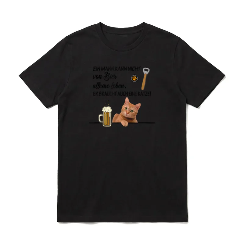 Katzen und Bier Liebhaber T-Shirt – Katze, Bierkrug, Spruch über Bier und Katze – Klassisches T-Shirt in Schwarz