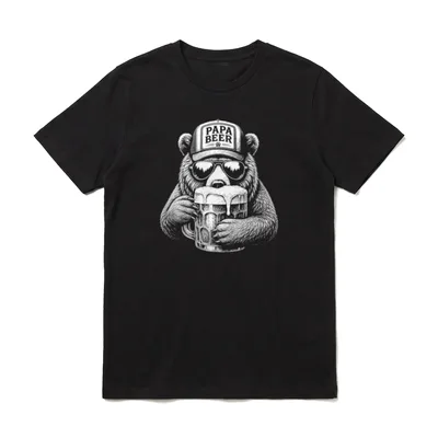 Papa Beer Vatertag Bester T-Shirt – Bär mit Cap „Papa Beer“ und übervollem Bierkrug – Klassisches T-Shirt in Schwarz