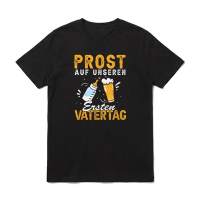 Bier Unser Shirt – Prost auf unseren ersten Vatertag, Babyflasche und Bierglas – Klassisches T-Shirt in Schwarz