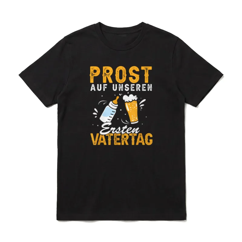 Bier Unser Shirt – Prost auf unseren ersten Vatertag, Babyflasche und Bierglas – Klassisches T-Shirt in Schwarz