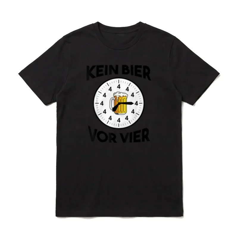 Bier trinken IPA Lager T-Shirt – Uhrmotiv mit Bierglas und dem Text Kein Bier vor vier – Klassisches T-Shirt in Schwarz