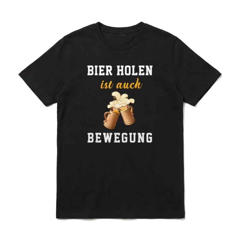 Bier T-Shirt Herren – Zwei stoßende Holzkrüge mit Schaum und weiß-orange Schriftzug – Klassisches T-Shirt in Schwarz