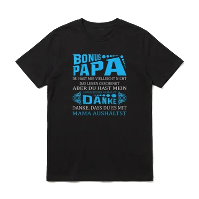 Bonuspapa Stiefvater T-Shirt – Schriftzug „Bonus Papa“ mit Dankestext an den Stiefvater – Klassisches T-Shirt in Schwarz