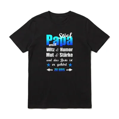 bester Stiefpapa der Welt T-Shirt – Blauer Stief Papa Schriftzug mit Sternen und Pfeilen – Klassisches T-Shirt in Schwarz