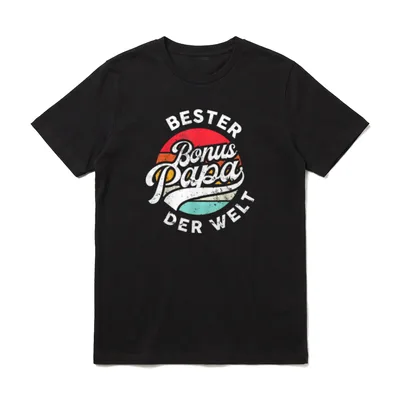 Bester Bonus Papa T-Shirt – Schriftzug „Bester Bonus Papa der Welt“ im Retro-Kreis – Klassisches T-Shirt in Schwarz