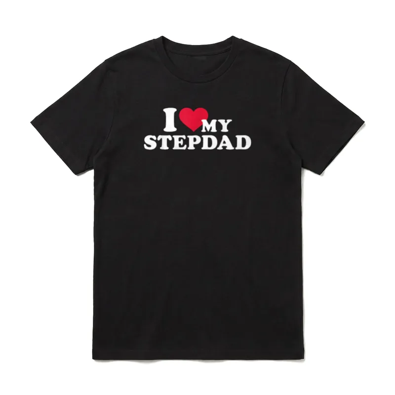 Ich lieben meinen Stiefvater T-Shirt – I ❤️ MY STEPDAD Text mit rotem Herz auf grau – Klassisches T-Shirt in Schwarz