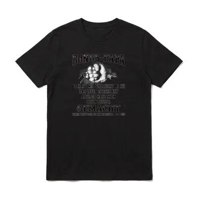 Lustiges Weihnachts Shirt Damen – Faust mit Schriftzug „Bonus-Papa“ und Dankes-Spruch – Klassisches T-Shirt in Schwarz