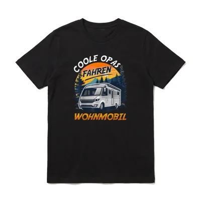 Camping COOLE OPAS FAHREN T-Shirt – Wohnmobil vor Sonnenuntergang mit Text Coole Opas Fahren – Klassisches T-Shirt in Schwarz
