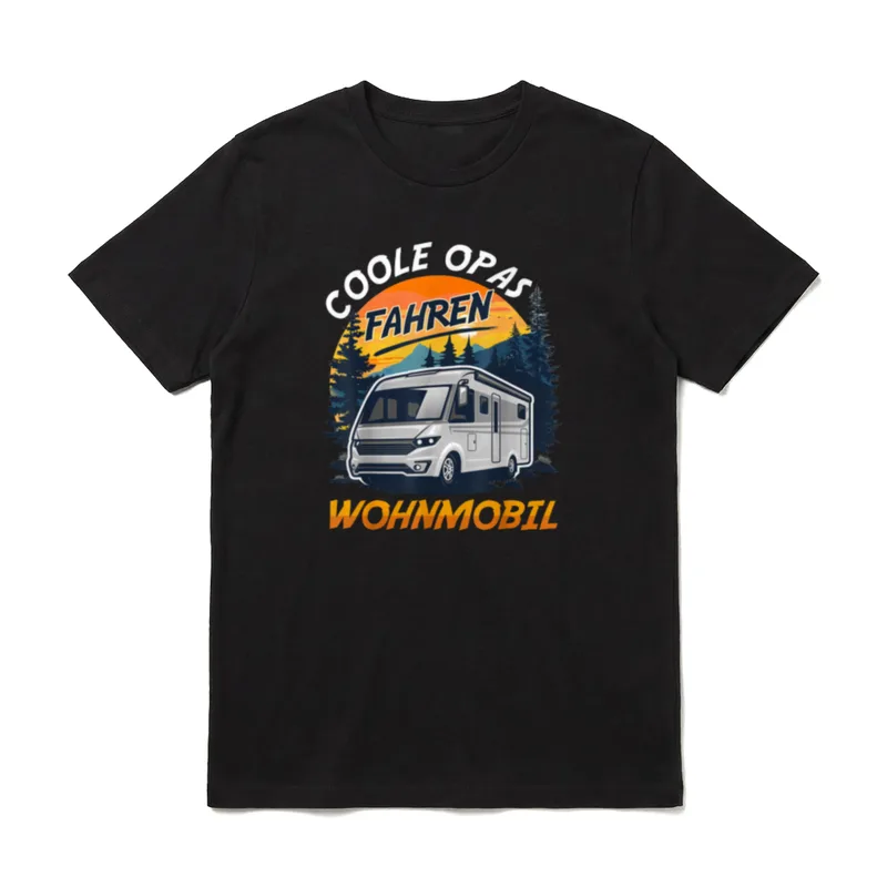 Camping COOLE OPAS FAHREN T-Shirt – Wohnmobil vor Sonnenuntergang mit Text Coole Opas Fahren – Klassisches T-Shirt in Schwarz